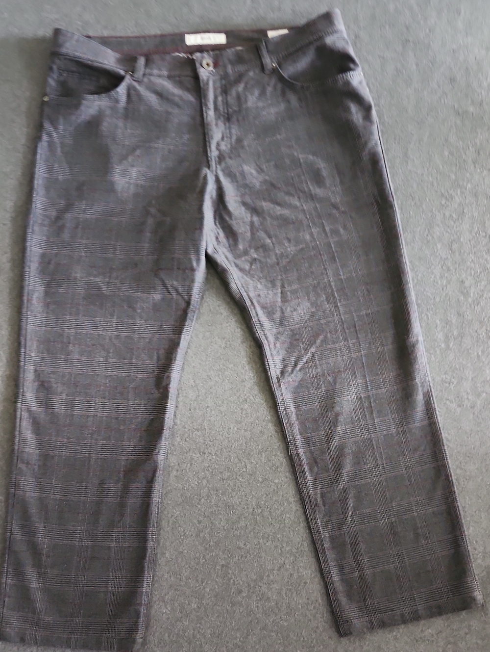 Brax Cooper Fancy Mens Gray Plaid Chino Pants Cotton Regular Fit Size 40x32